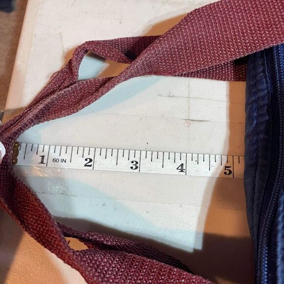 VTG Yves St Laurent Women's Nylon Zip Contrast Burgundy Handle Tote Bag Blue - Picture 5 of 10